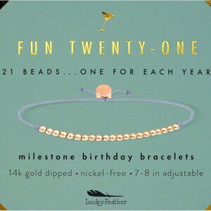 Gold-Plated 21st Birthday Beaded Bracelet Adjustable Cord Gift for Her